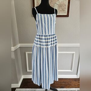 Blue and White Striped Maxi Dress